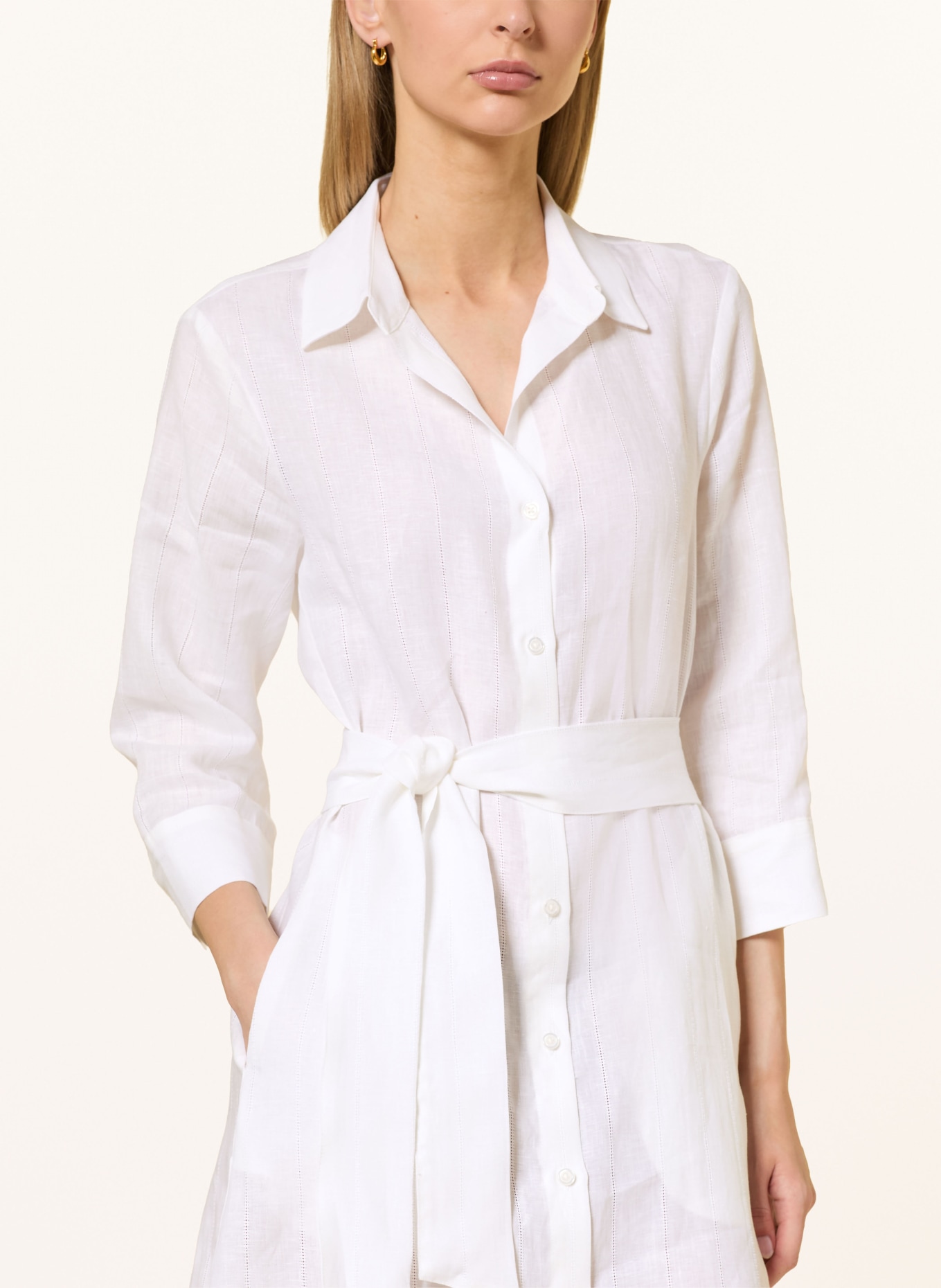 rossana diva Košilové šaty s lněným vzorem a 3/4 rukávy: BÍLÁ