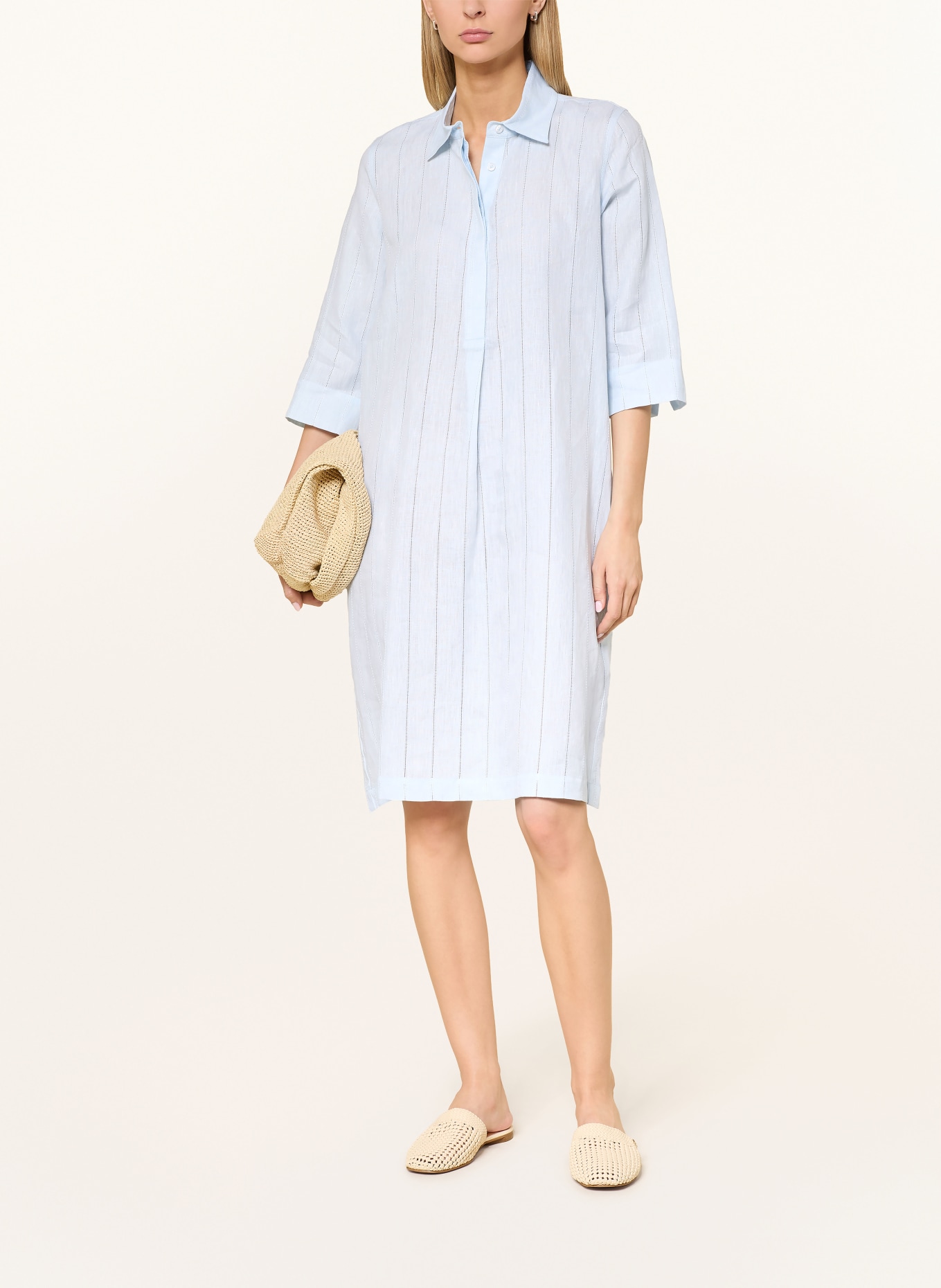 rossana diva Košilové šaty s lněným vzorem a 3/4 rukávy: TMAVĚ MODRÁ