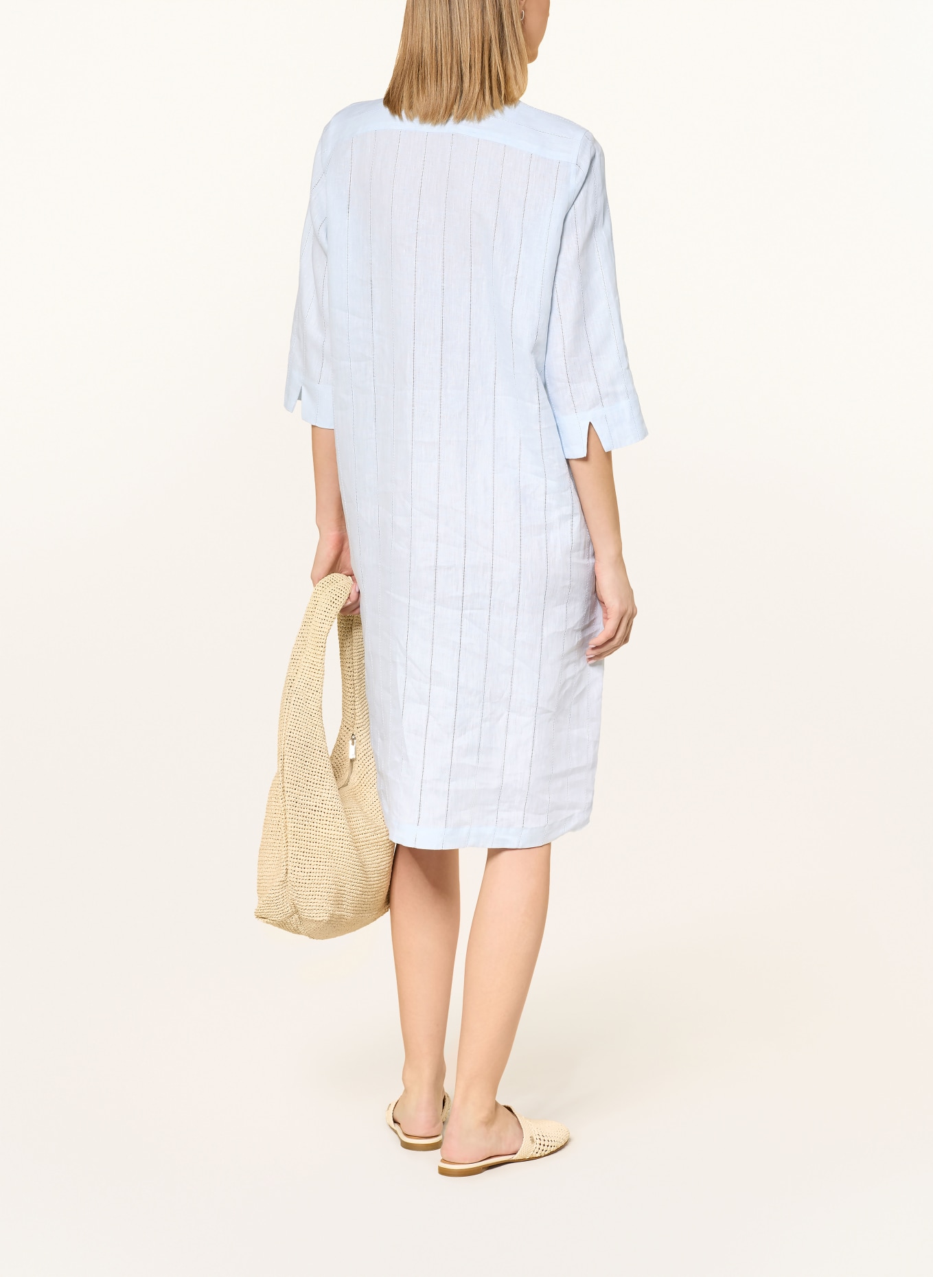 rossana diva Košilové šaty s lněným vzorem a 3/4 rukávy: TMAVĚ MODRÁ