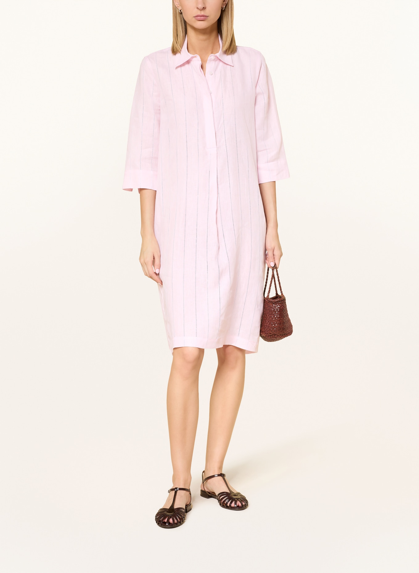 rossana diva Sukienka z lnu z rękawami 3/4: JASNORÓŻOWY