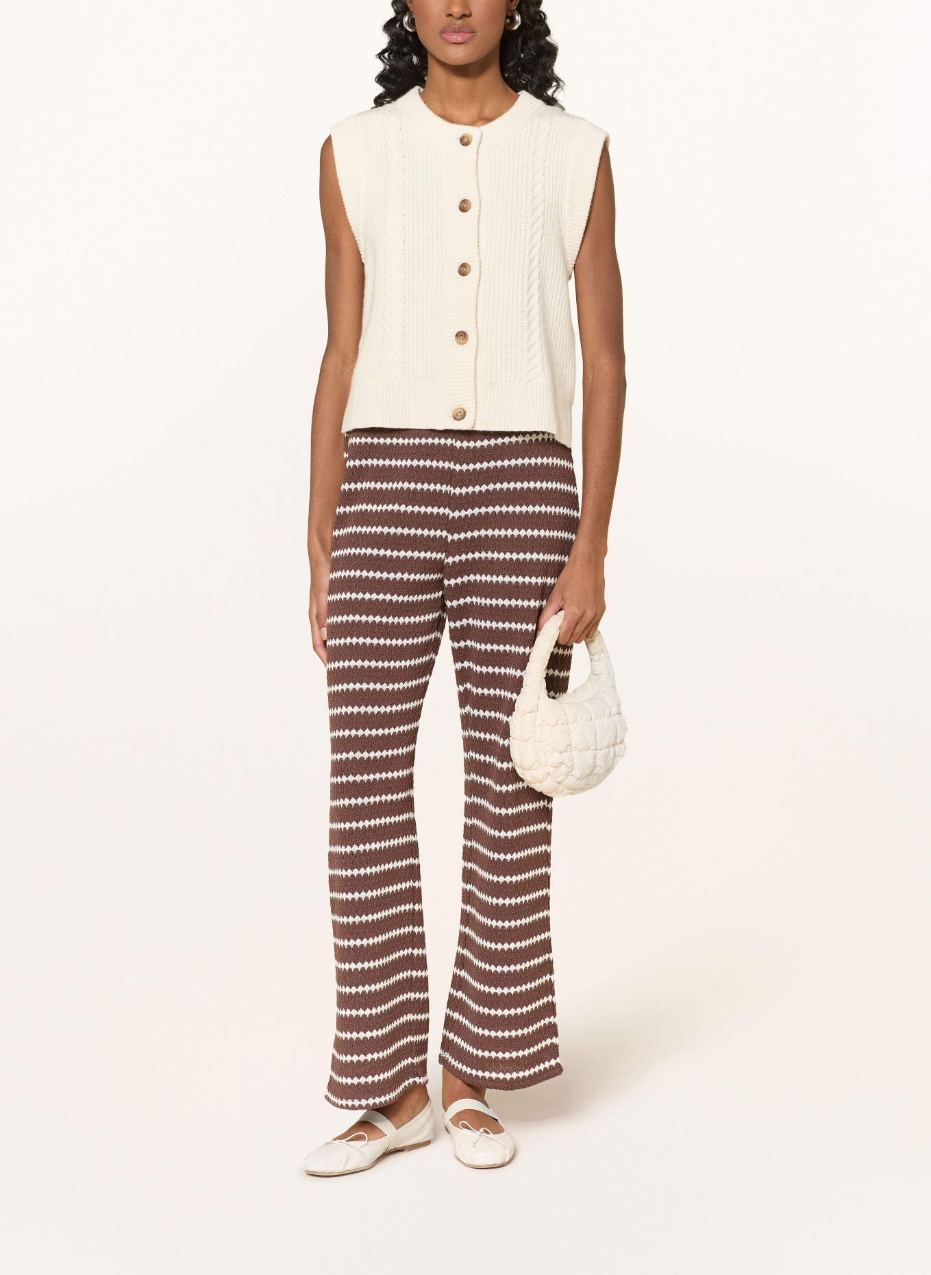 ONLY Pletené kalhoty: TMAVĚ HNĚDÁ / BÍLÁ