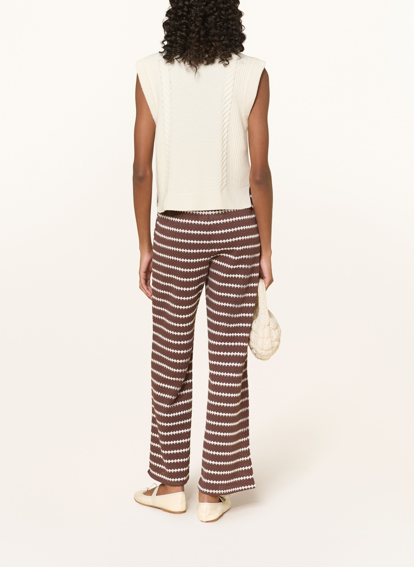 ONLY Pletené kalhoty: TMAVĚ HNĚDÁ / BÍLÁ