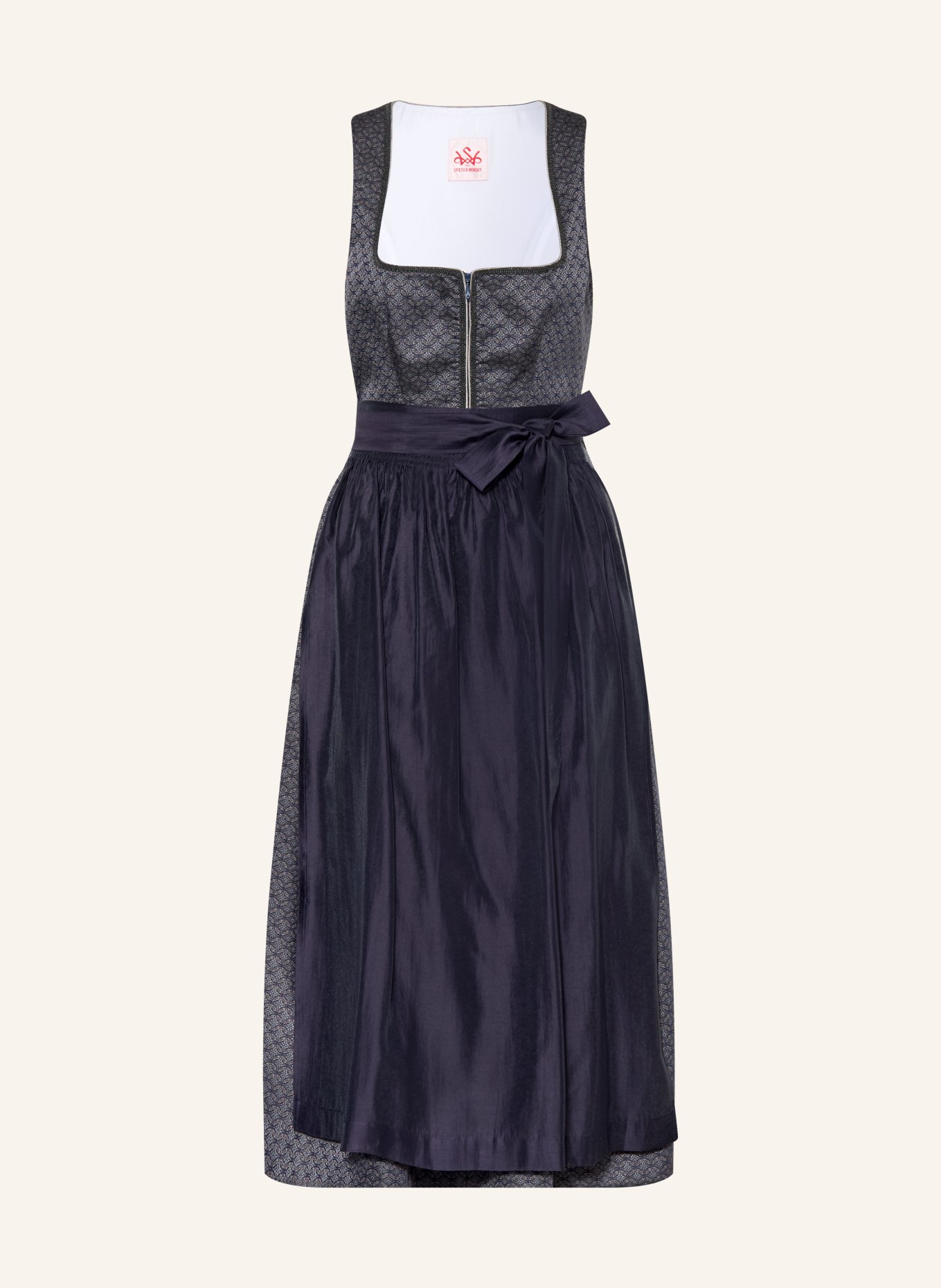 Spieth & Wensky Dirndl HEILBACH: TMAVĚ MODRÁ / ŠEDÁ / MODRÁ
