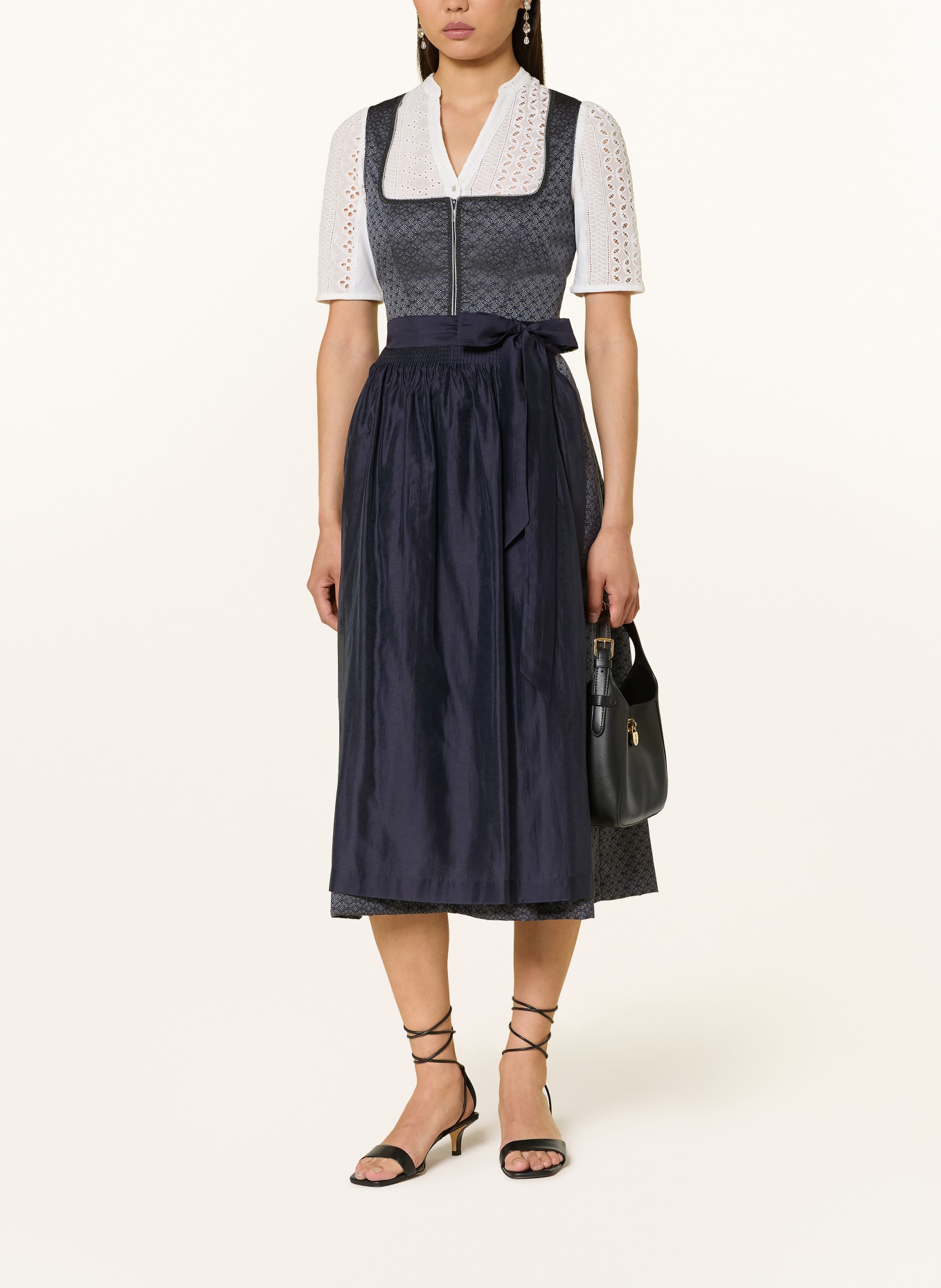 Spieth & Wensky Dirndl HEILBACH: TMAVĚ MODRÁ / ŠEDÁ / MODRÁ