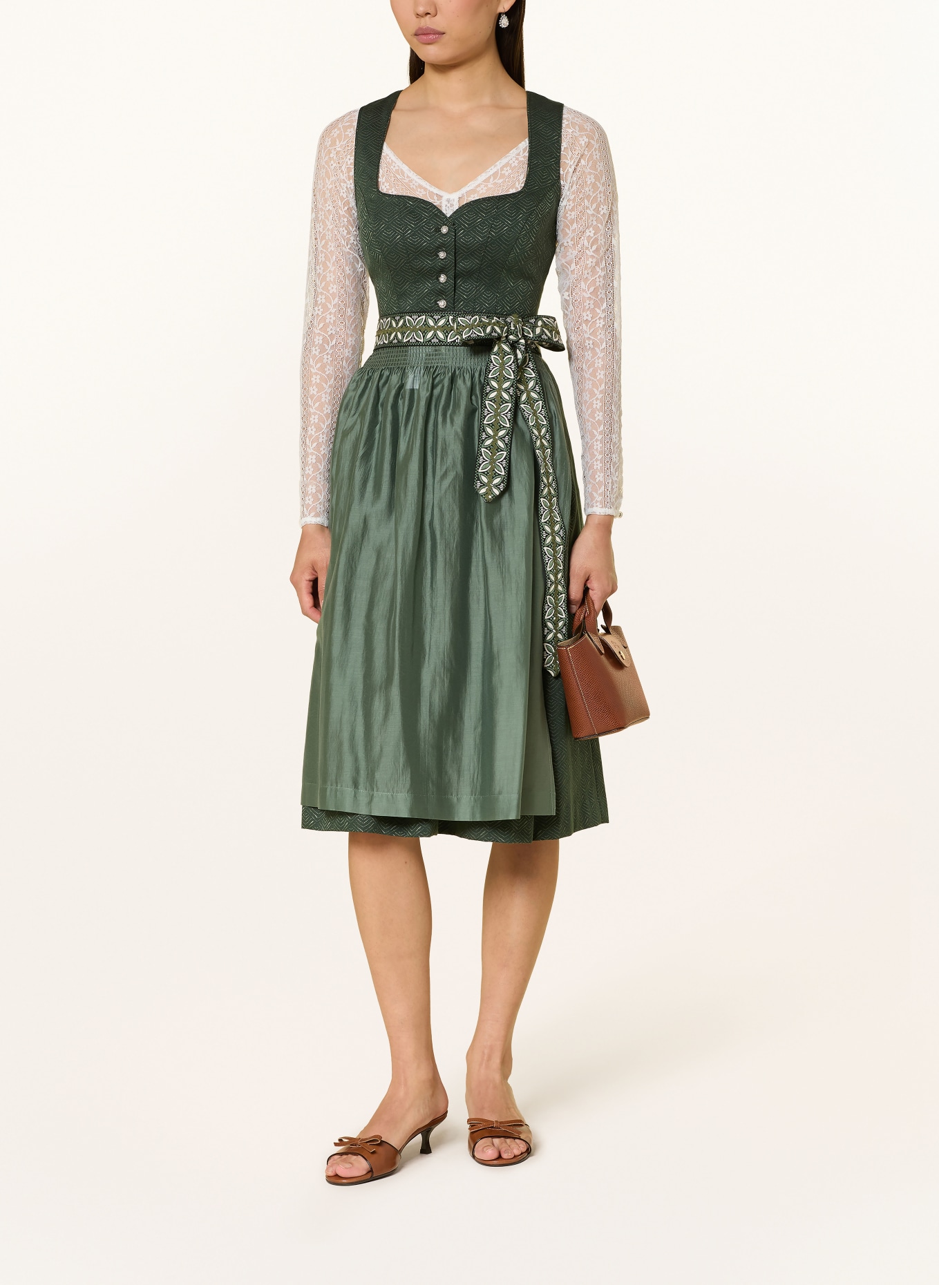 Spieth & Wensky Dirndl HEIDI: CIEMNOZIELONY / JASNOZIELONY