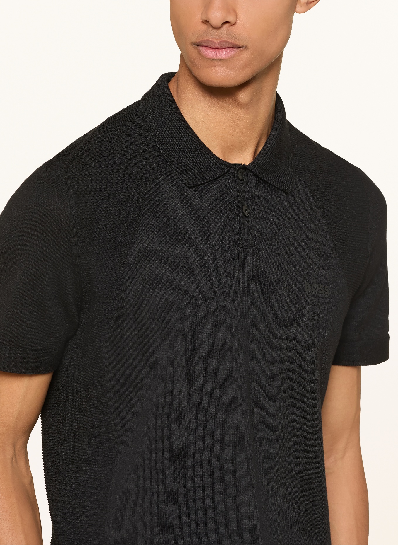 BOSS Strick-Poloshirt MOMENTUM LITE Regular Fit: SCHWARZ