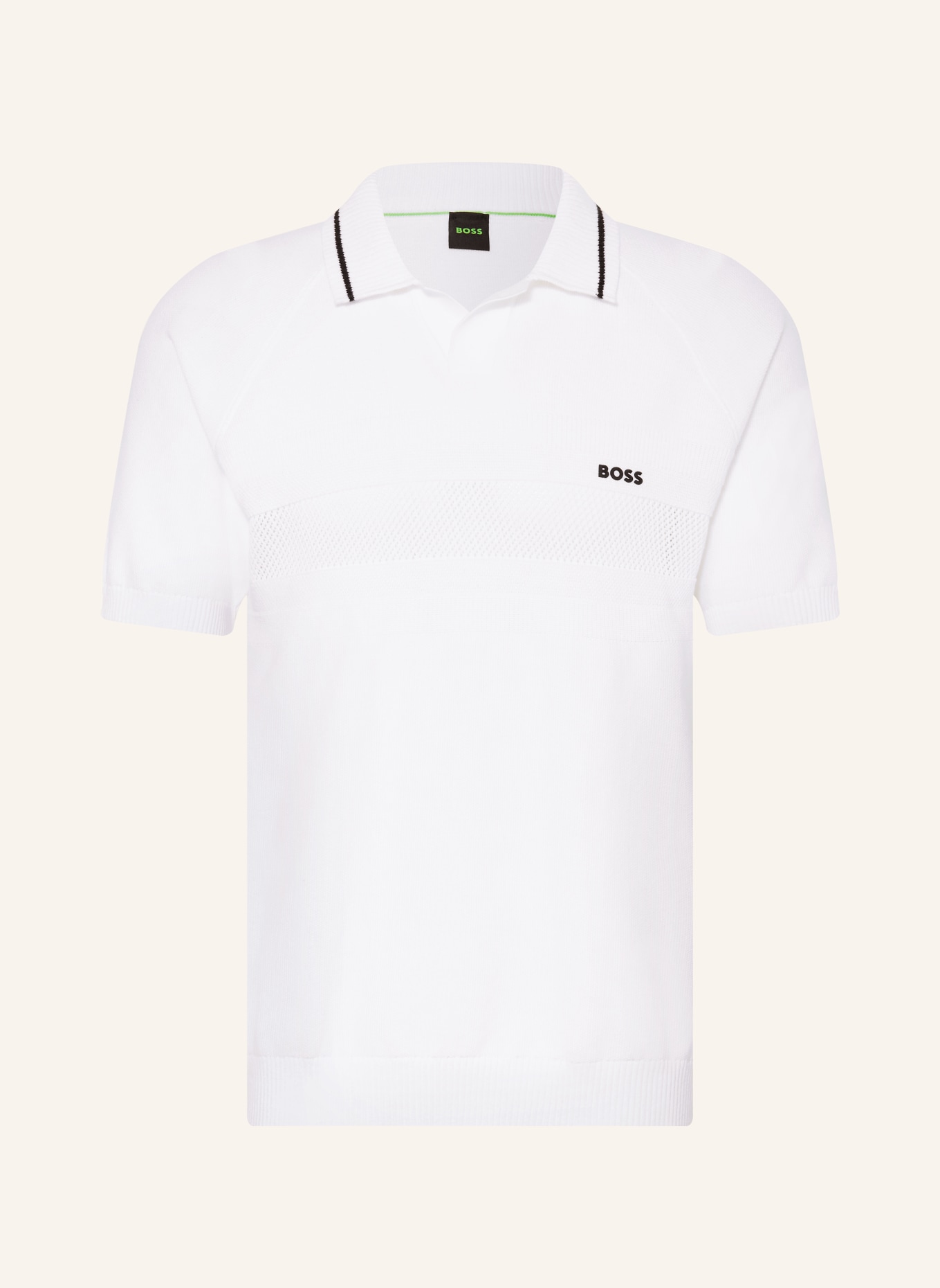 BOSS Knit polo shirt: WHITE / BLACK