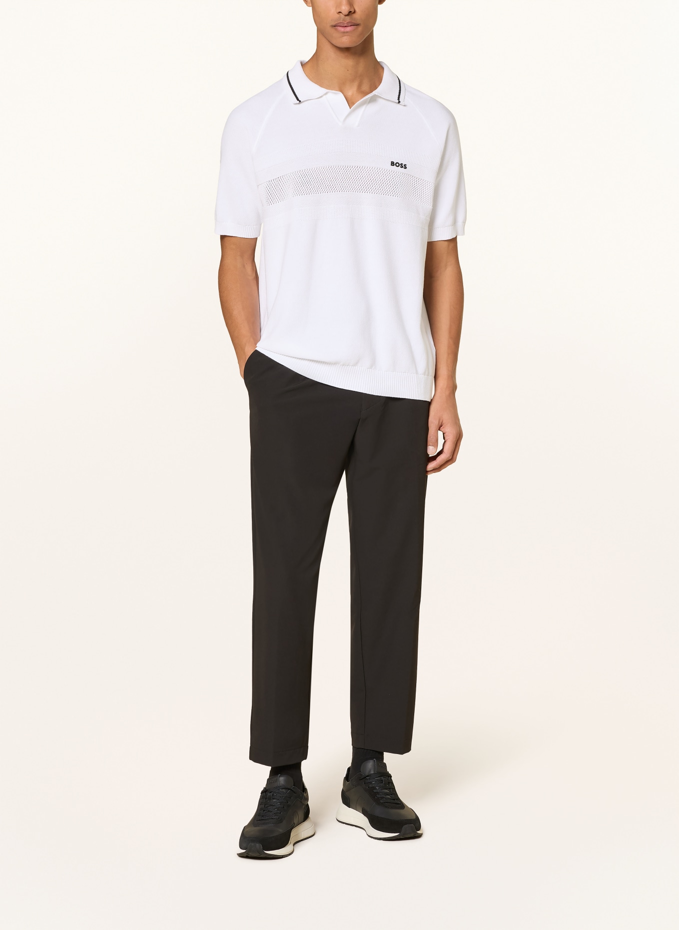 BOSS Knit polo shirt: WHITE / BLACK