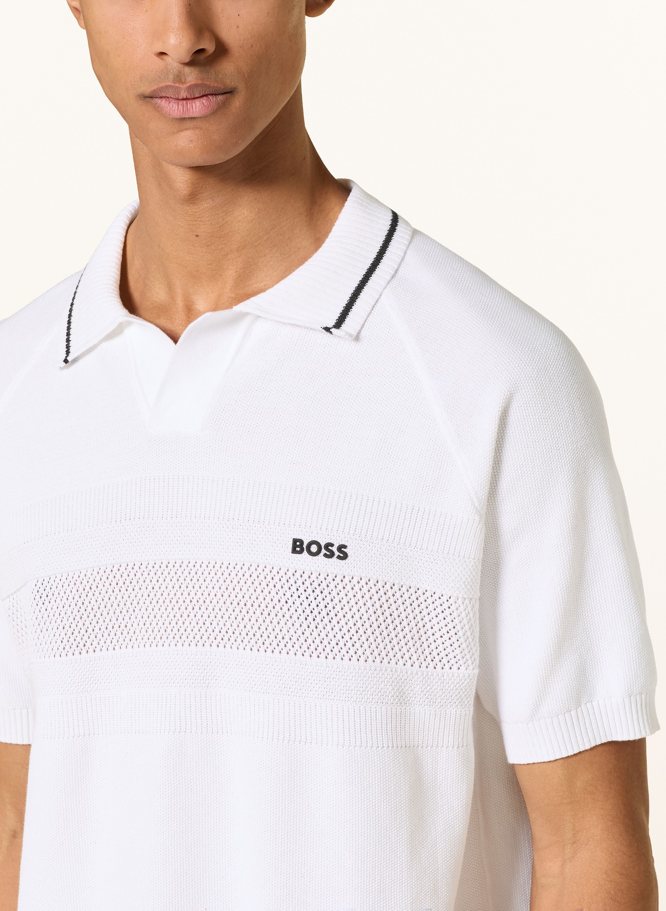 BOSS Knit polo shirt: WHITE / BLACK