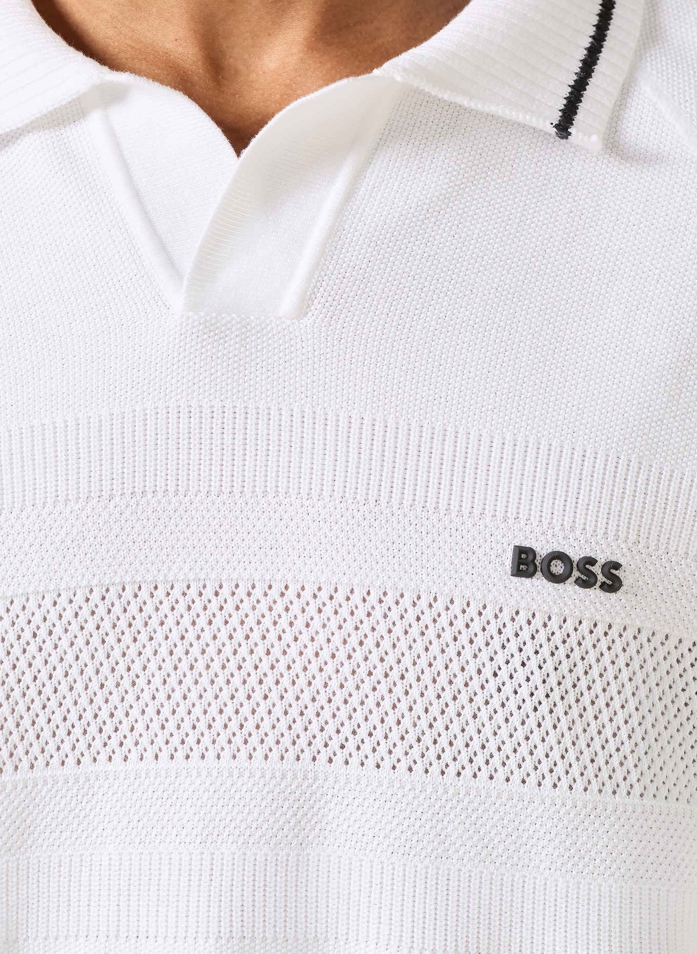 BOSS Knit polo shirt: WHITE / BLACK