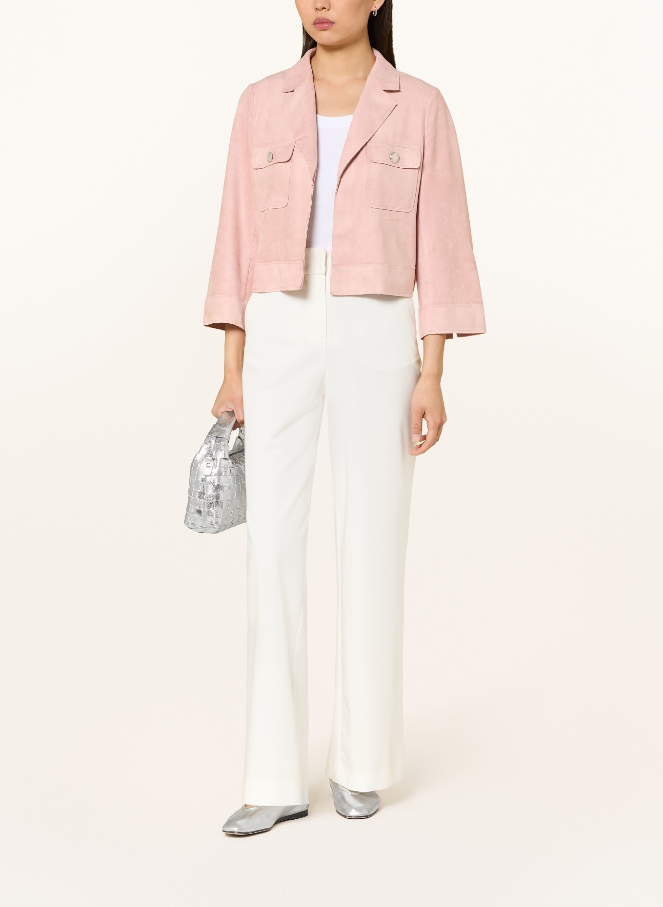 Betty Barclay Faux leather jacket with 3/4 sleeves: ROSE