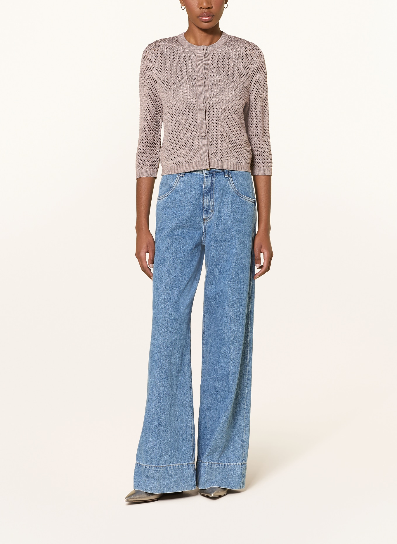 windsor. Cardigan with 3/4-length sleeves: TAUPE