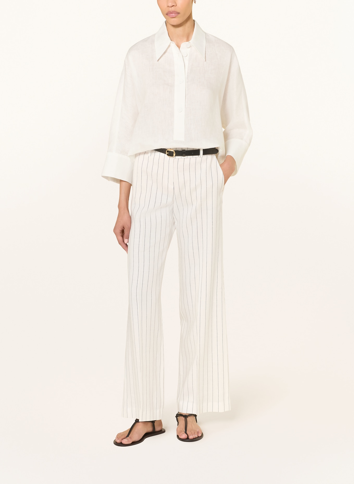 windsor. Marlenehose mit Leinen: ECRU / DUNKELGRAU