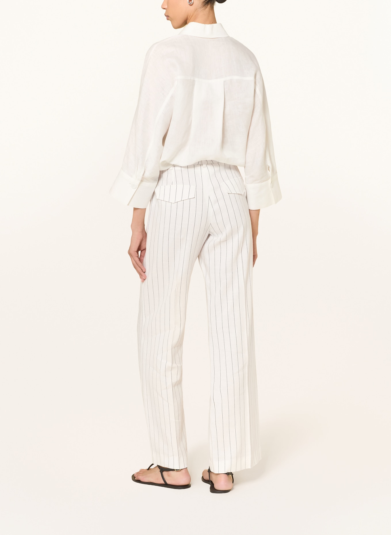 windsor. Marlenehose mit Leinen: ECRU / DUNKELGRAU