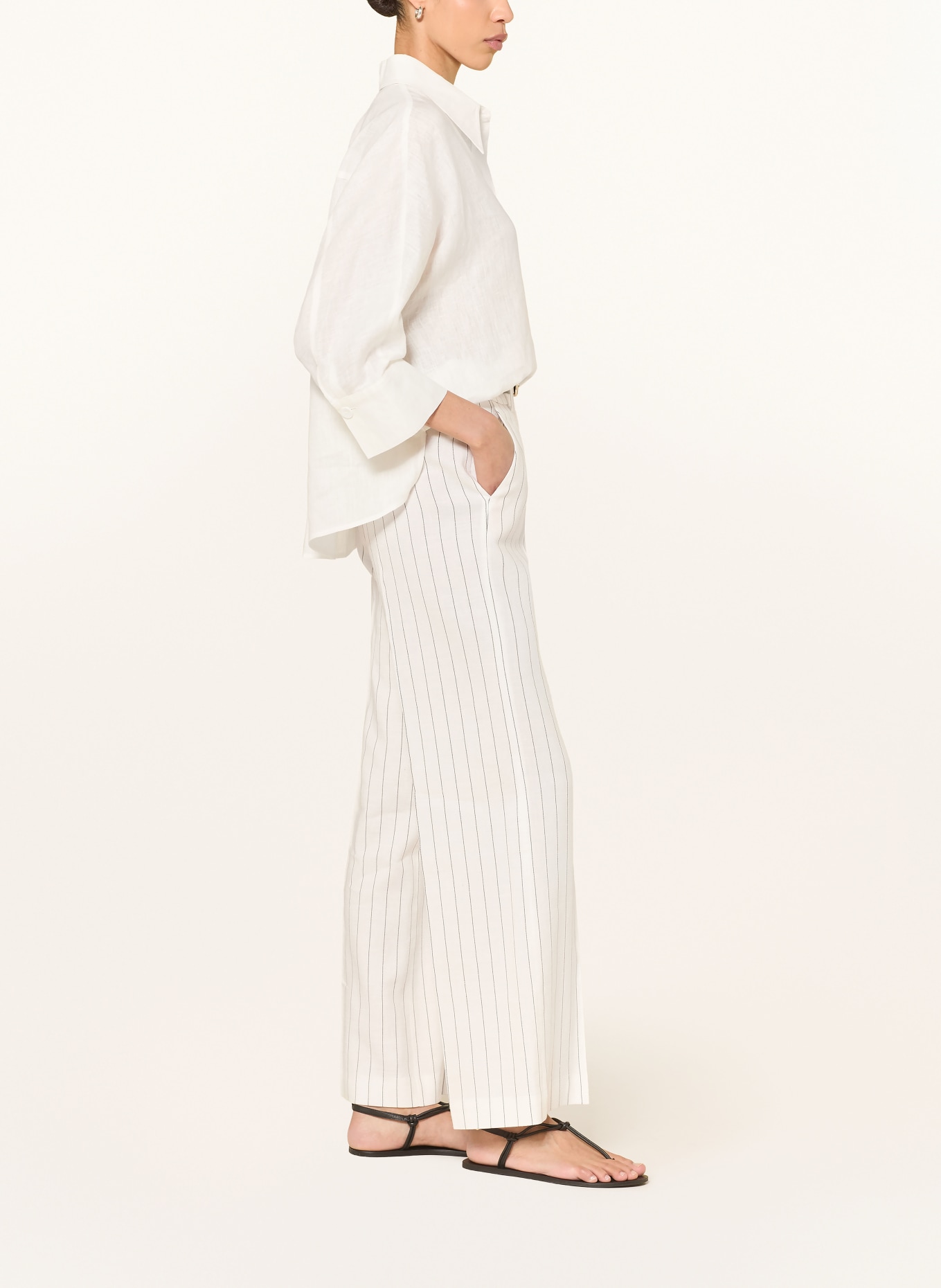 windsor. Marlenehose mit Leinen: ECRU / DUNKELGRAU