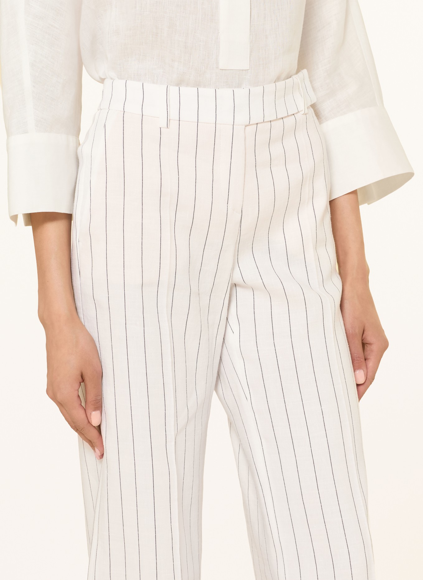 windsor. Marlenehose mit Leinen: ECRU / DUNKELGRAU