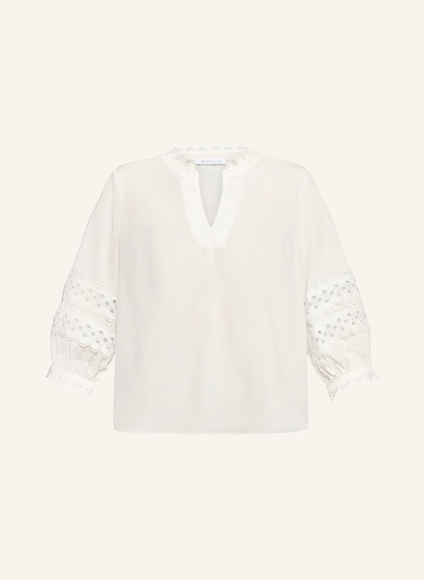 BETTY&CO Chemisier à manches 3/4 avec dentelle ajourée: BLANC