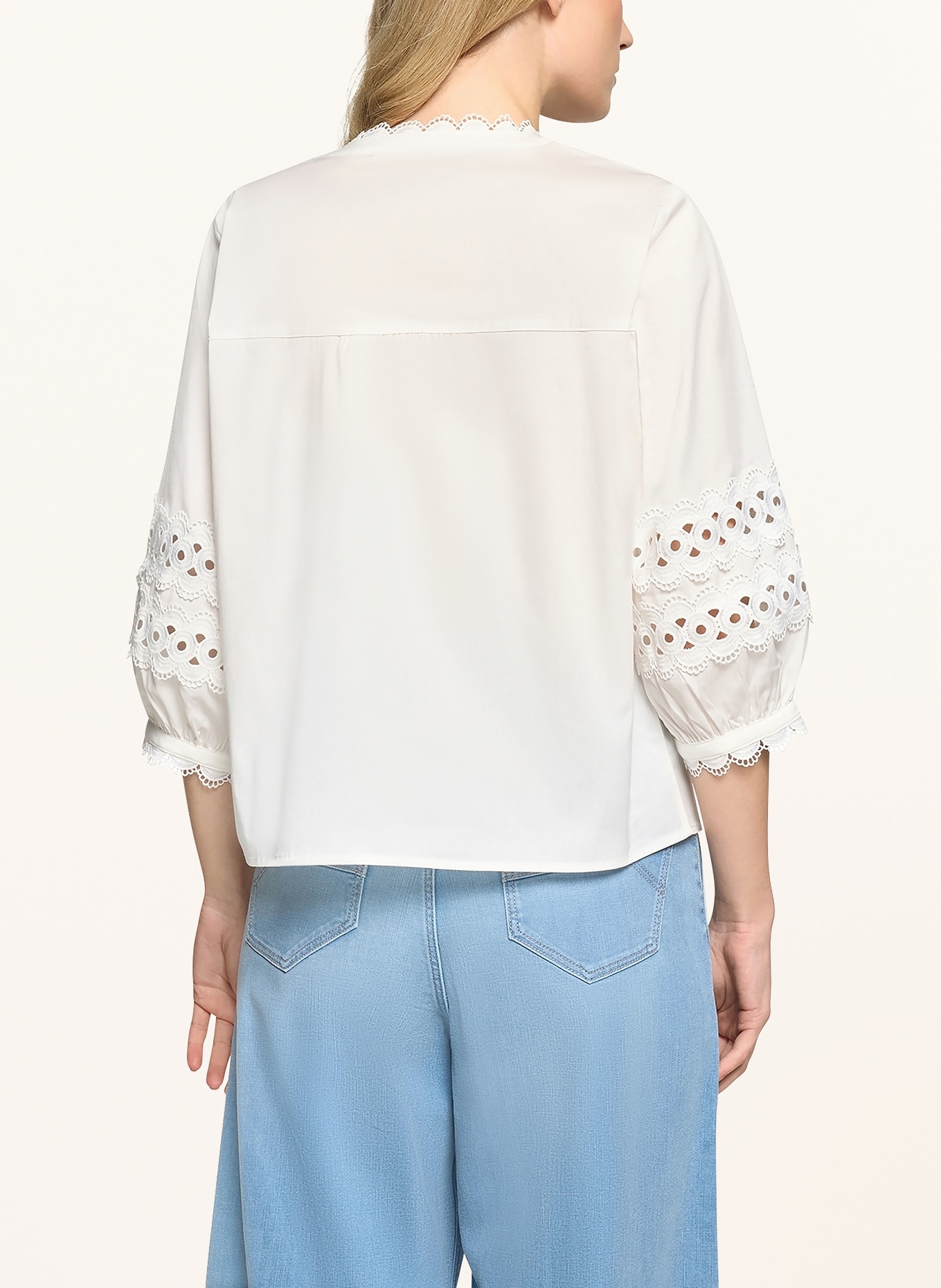 BETTY&CO Chemisier à manches 3/4 avec dentelle ajourée: BLANC