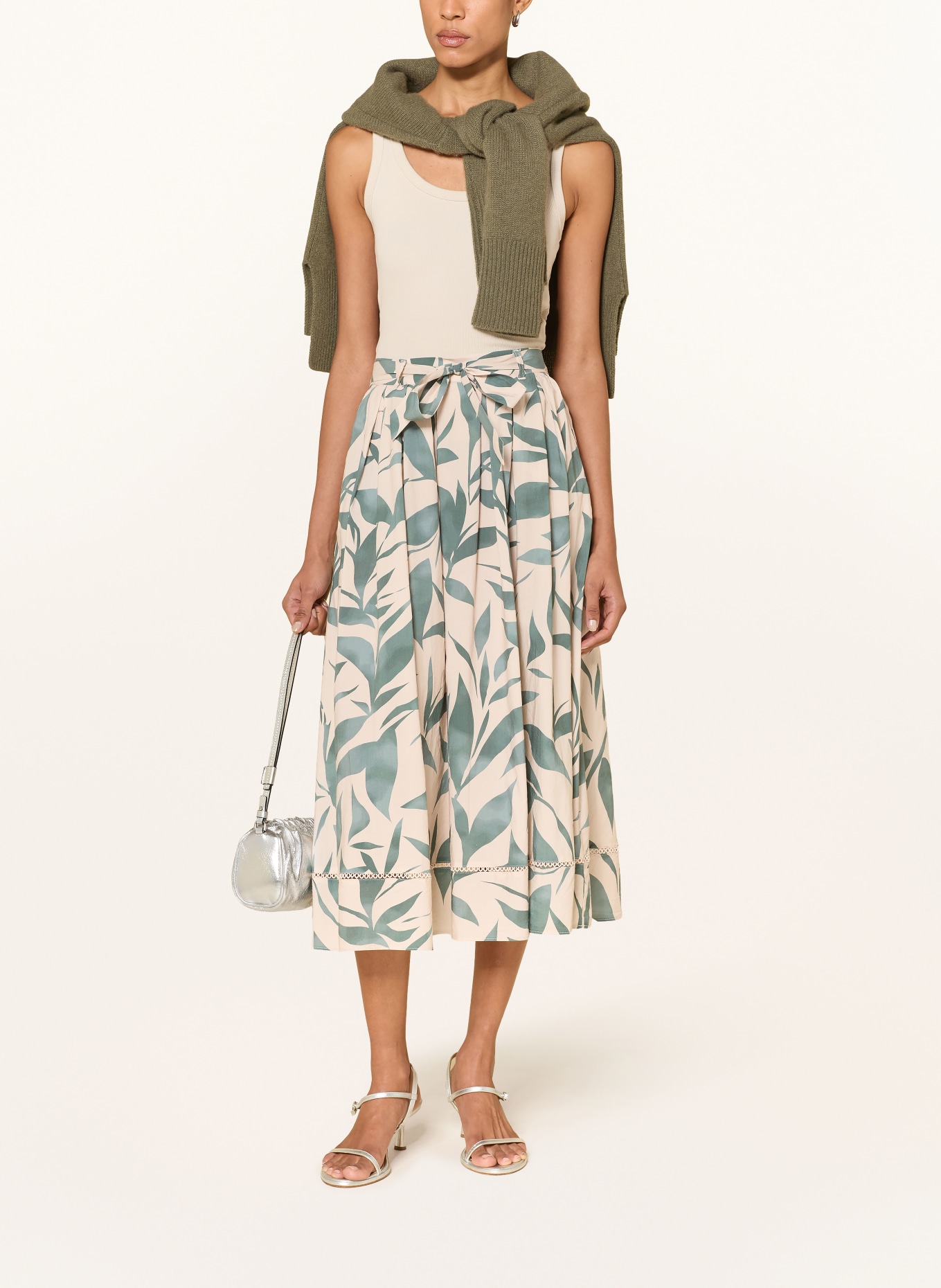 BETTY&CO Pleated skirt: GREEN / BEIGE