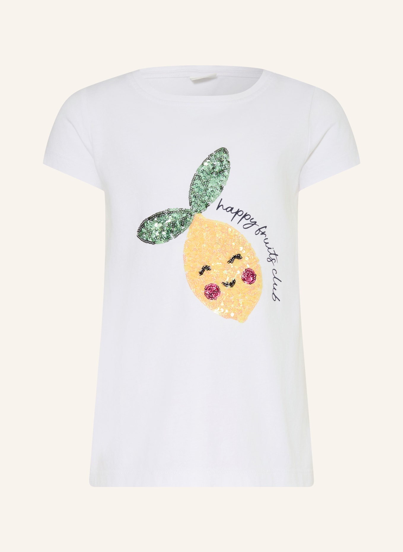 s.Oliver RED T-shirt à paillettes: BLANC / JAUNE / GROEN