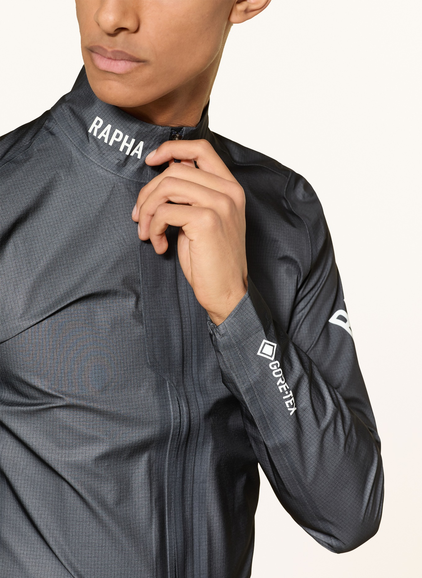 Rapha PRO TEAM GTX Cycling Jacket: DARK GRAY / WHITE