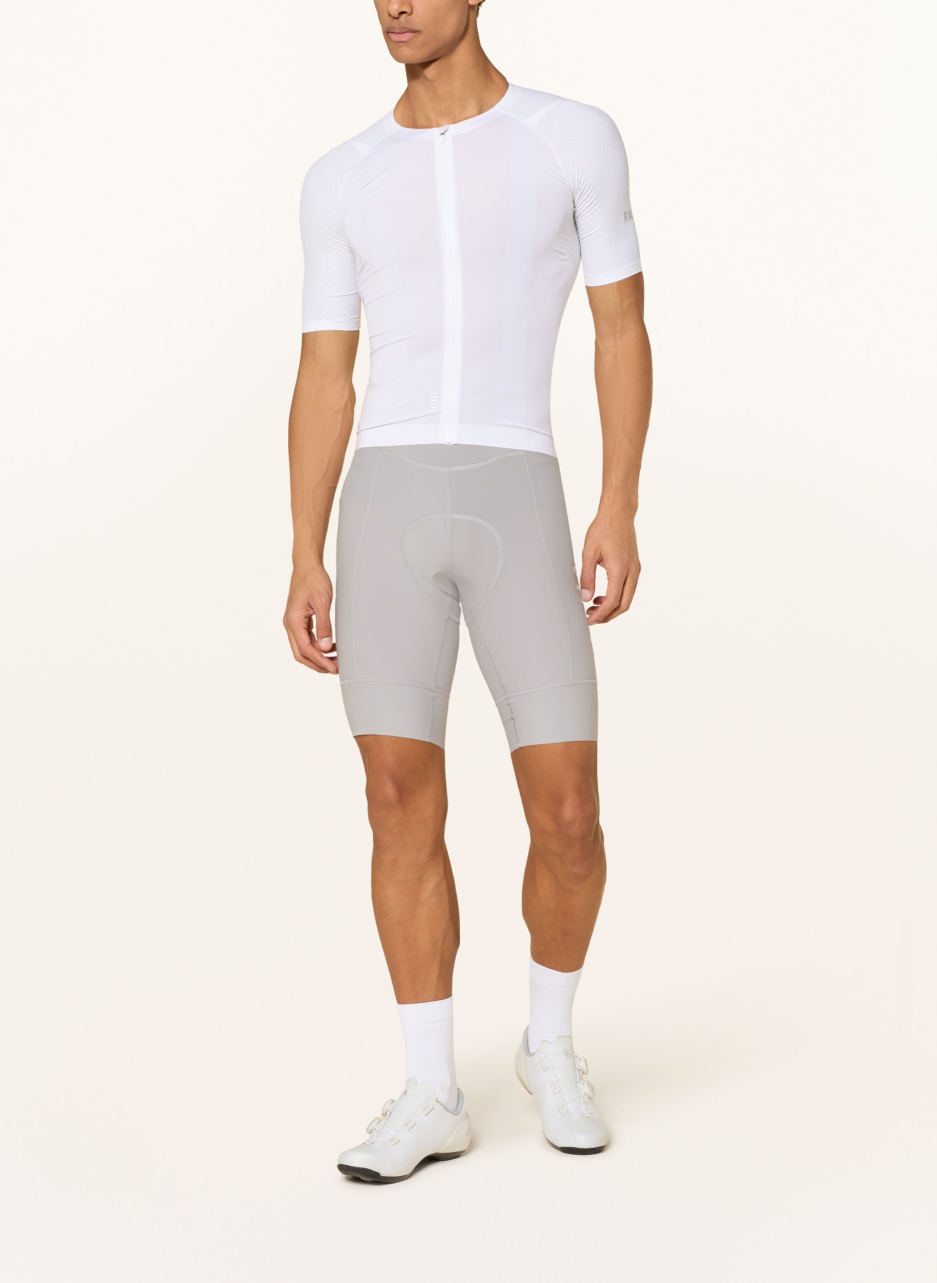 Rapha Radhose PRO TEAM TRAINING BIB II mit Trägern und gepolstertem Einsatz: GRAU / WEISS