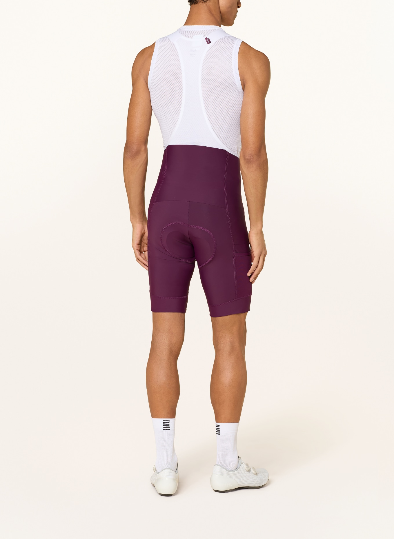 Rapha Radhose BREVET ELEMENT CARGO BIB mit Trägern und gepolstertem Einsatz: LILA / WEISS