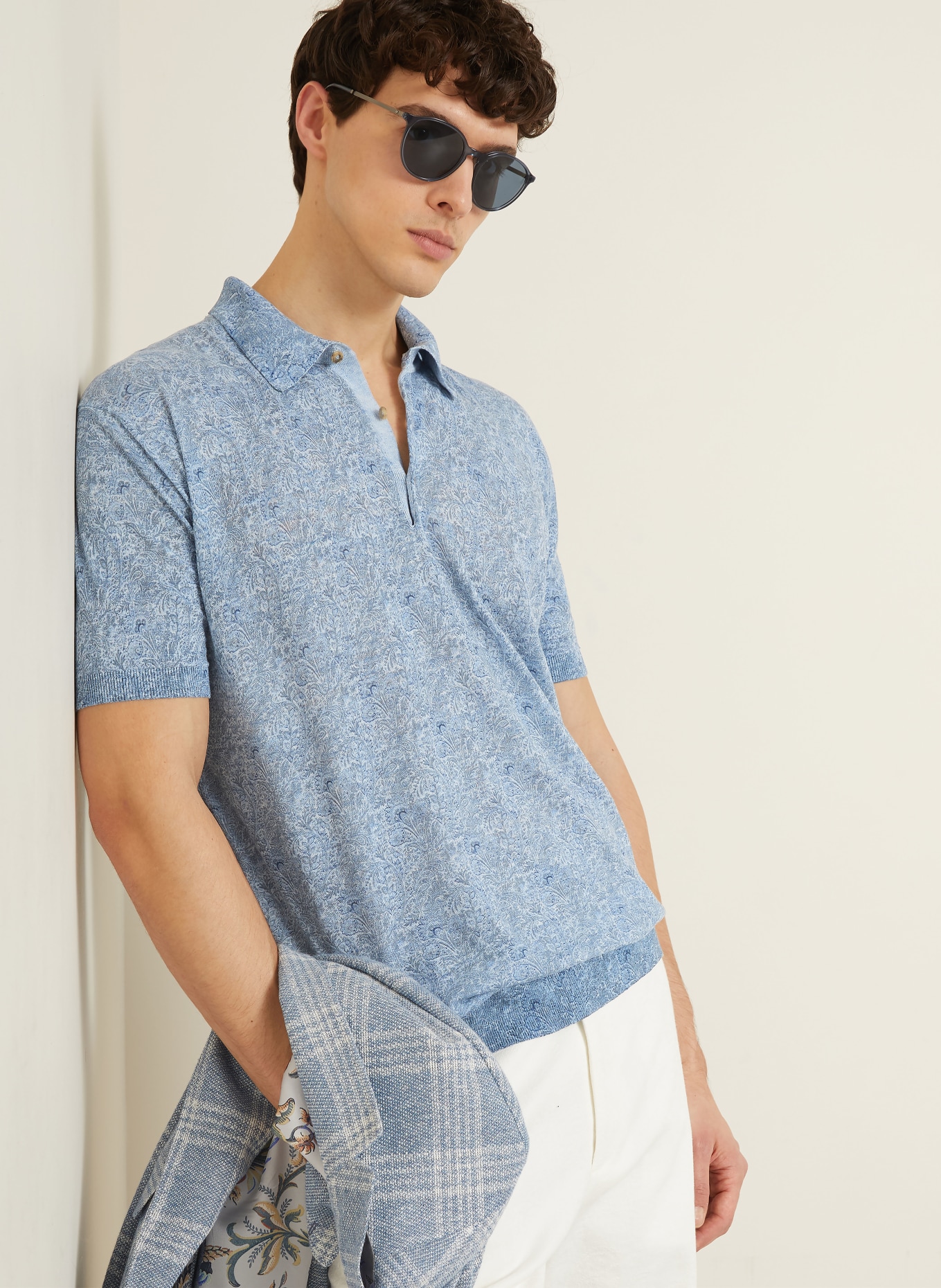 ETRO Strick-Poloshirt Regular Fit aus Leinen: HELLBLAU