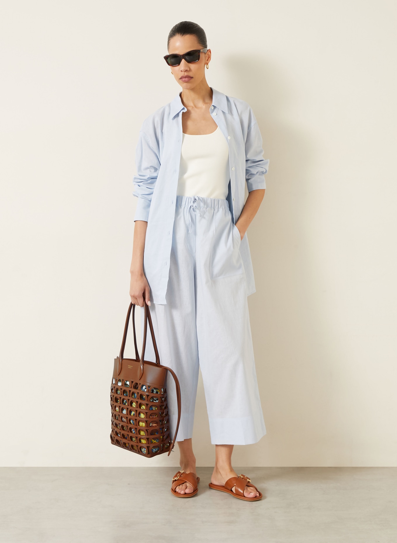 FERRAGAMO boodschappentas: BRUIN / GEEL / LICHTBLAUW