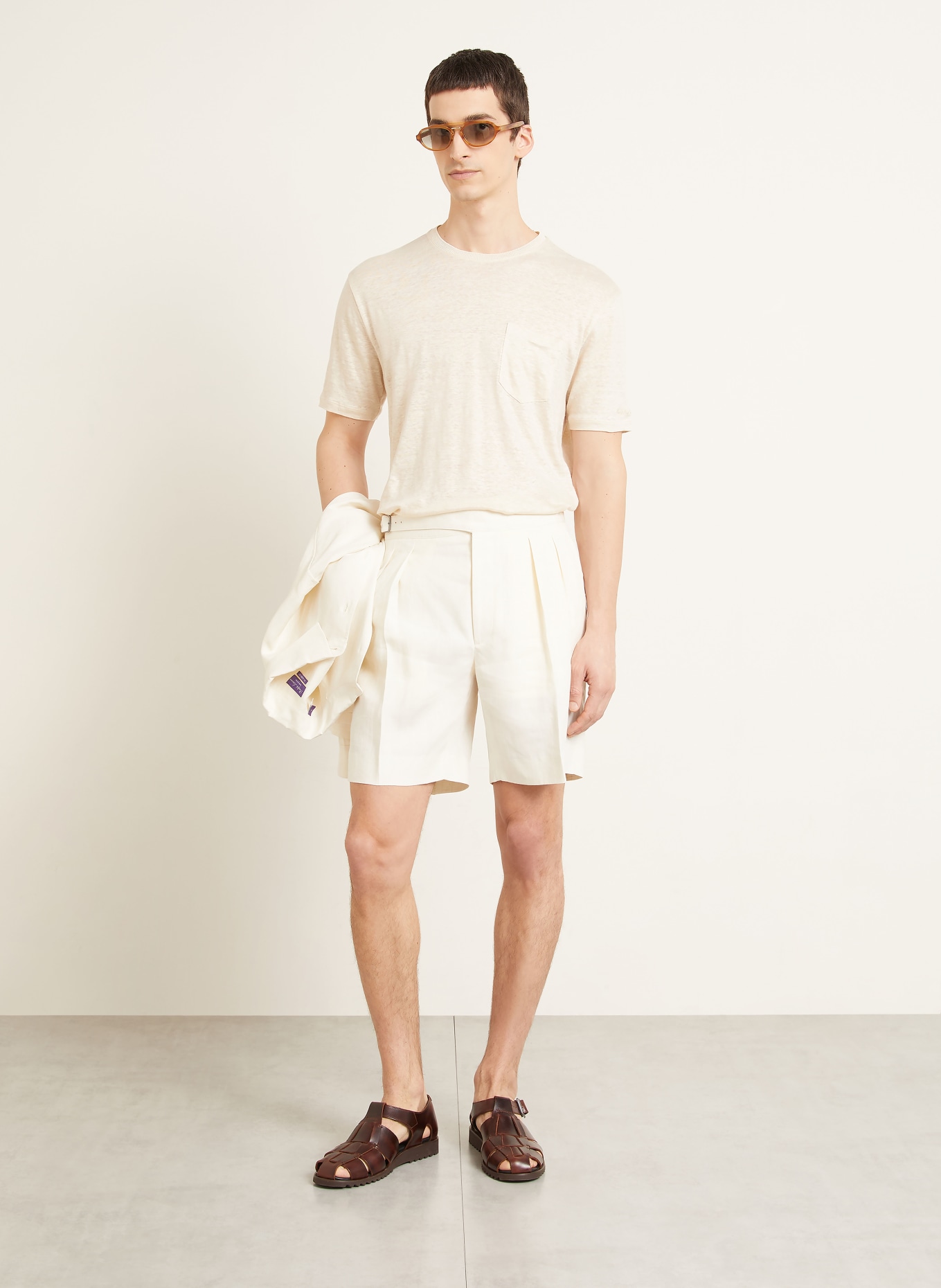 RALPH LAUREN PURPLE LABEL T-Shirt aus Leinen: HELLBRAUN