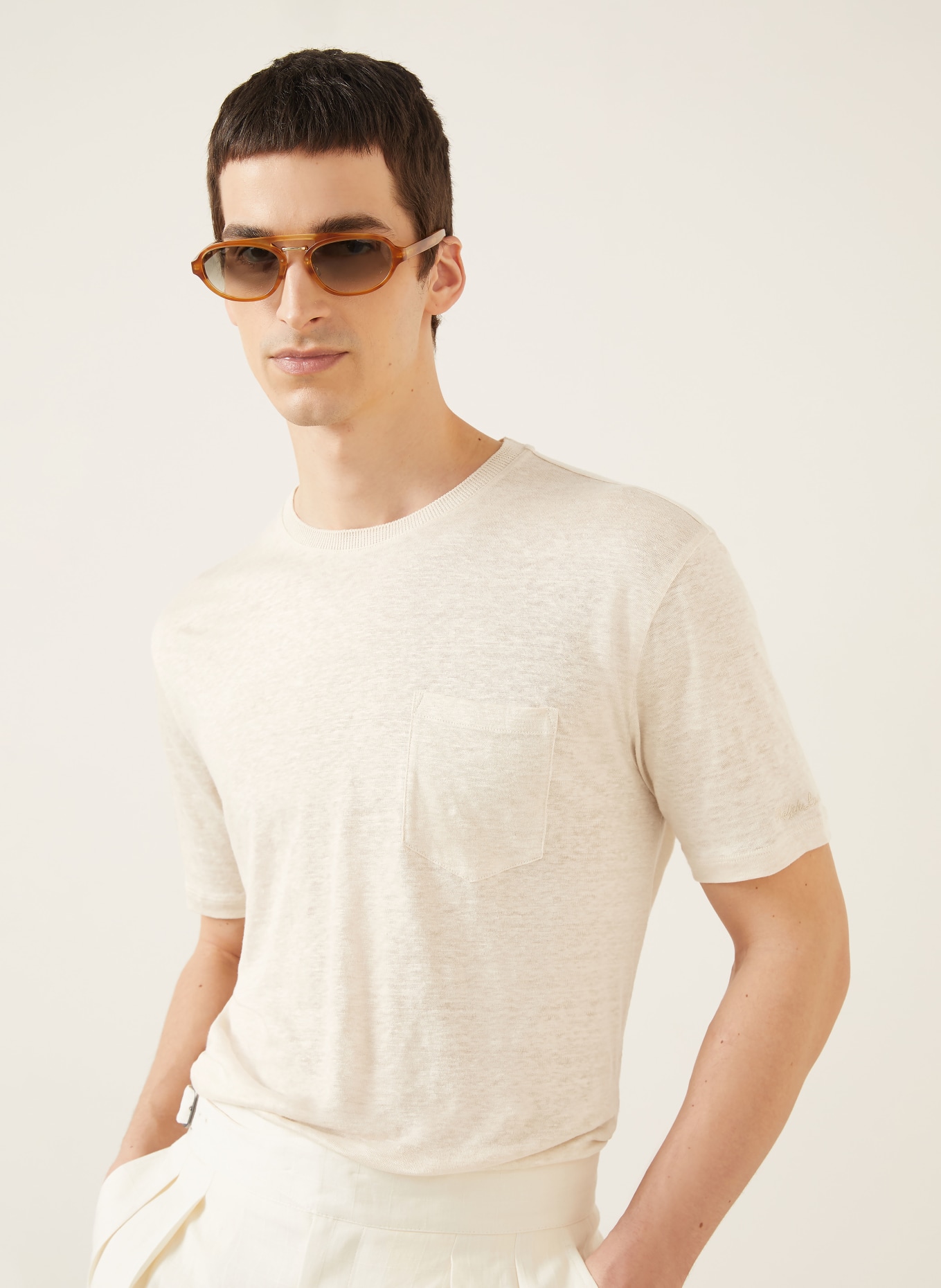 RALPH LAUREN PURPLE LABEL T-Shirt aus Leinen: HELLBRAUN