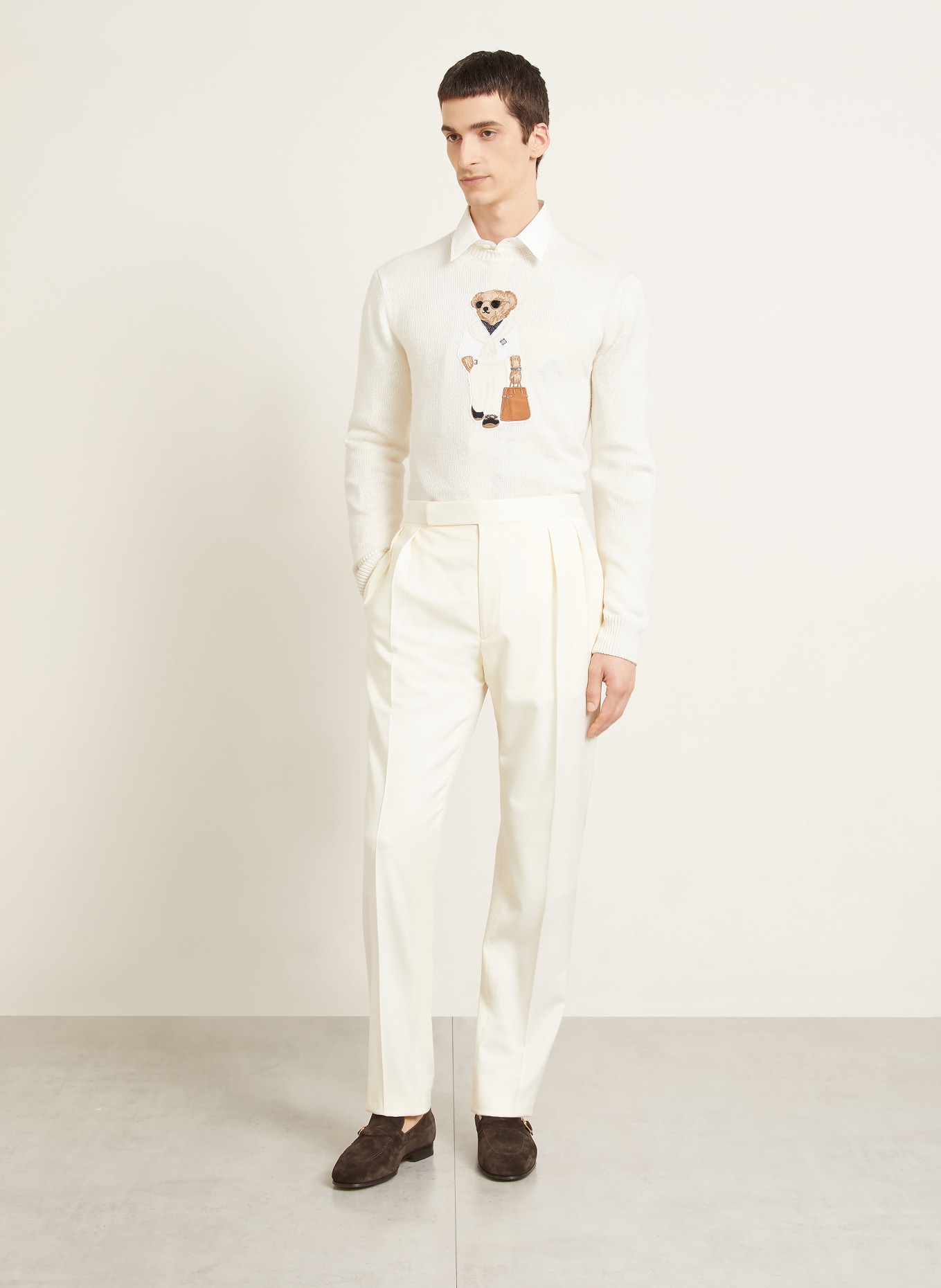 RALPH LAUREN PURPLE LABEL Pullover: CREME / BRAUN / SCHWARZ