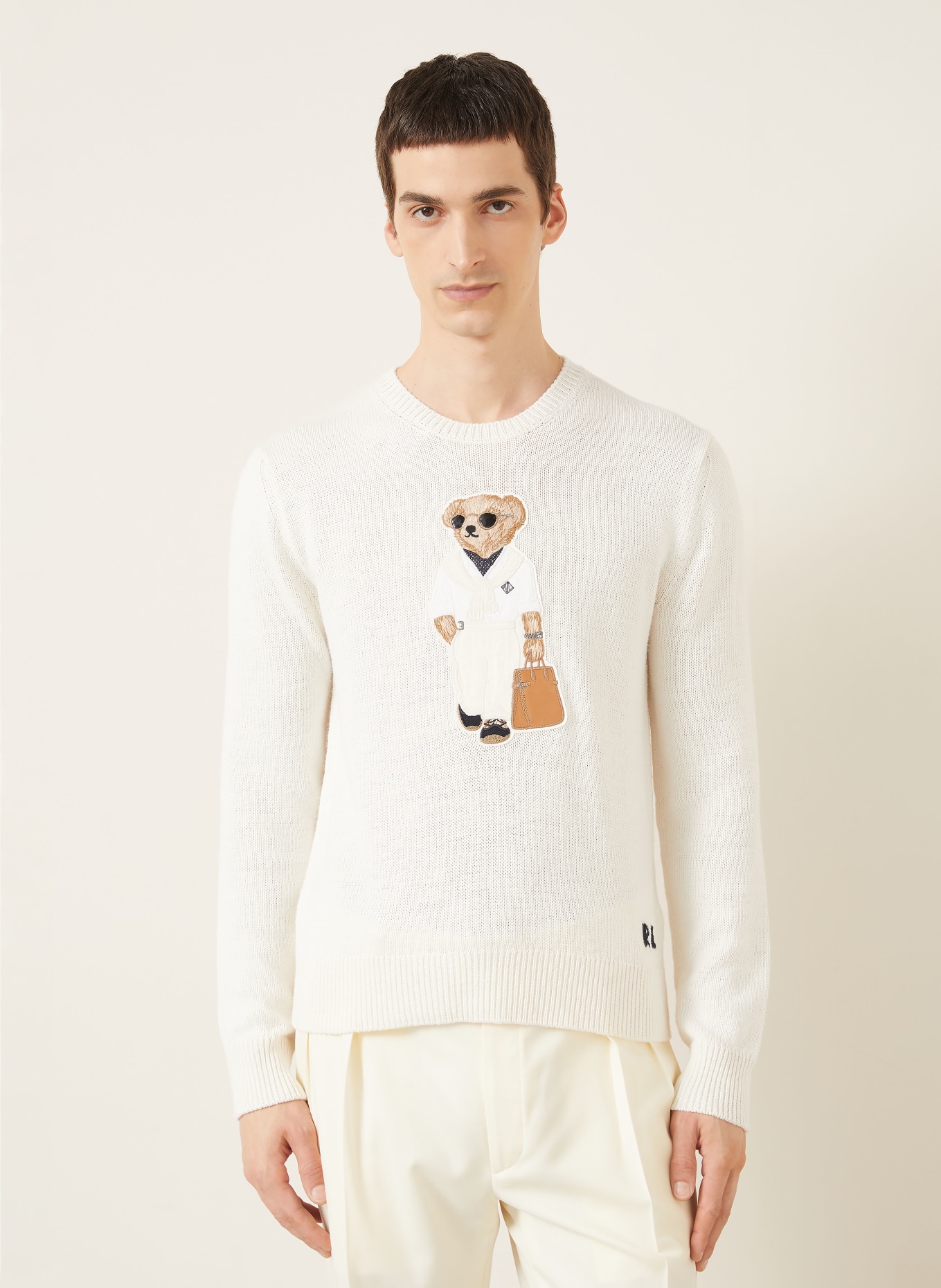 RALPH LAUREN PURPLE LABEL Pullover: CREME / BRAUN / SCHWARZ