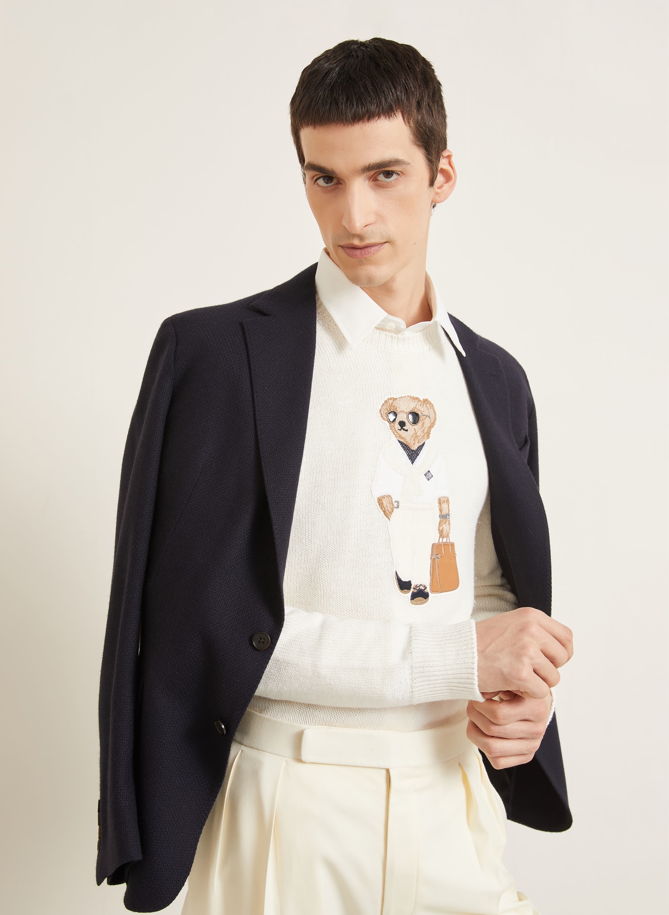 RALPH LAUREN PURPLE LABEL Pullover: CREME / BRAUN / SCHWARZ