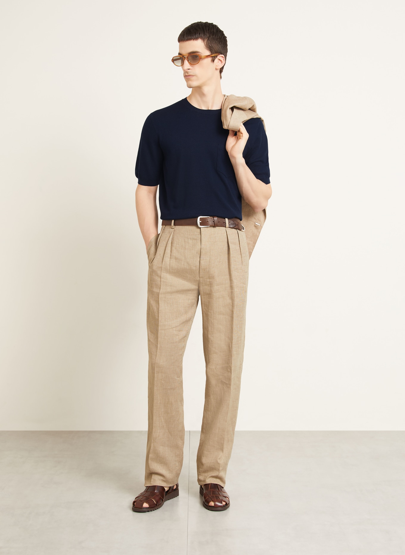 RALPH LAUREN PURPLE LABEL Strickshirt mit Seide: DUNKELBLAU