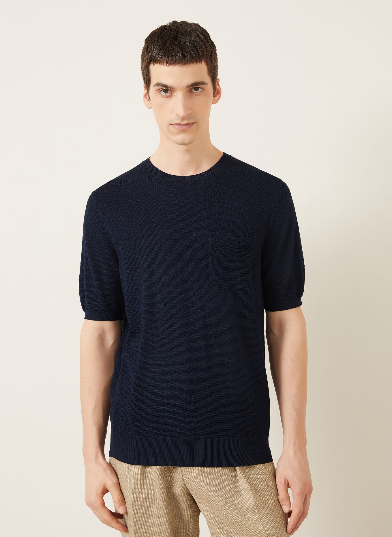 RALPH LAUREN PURPLE LABEL Strickshirt mit Seide: DUNKELBLAU