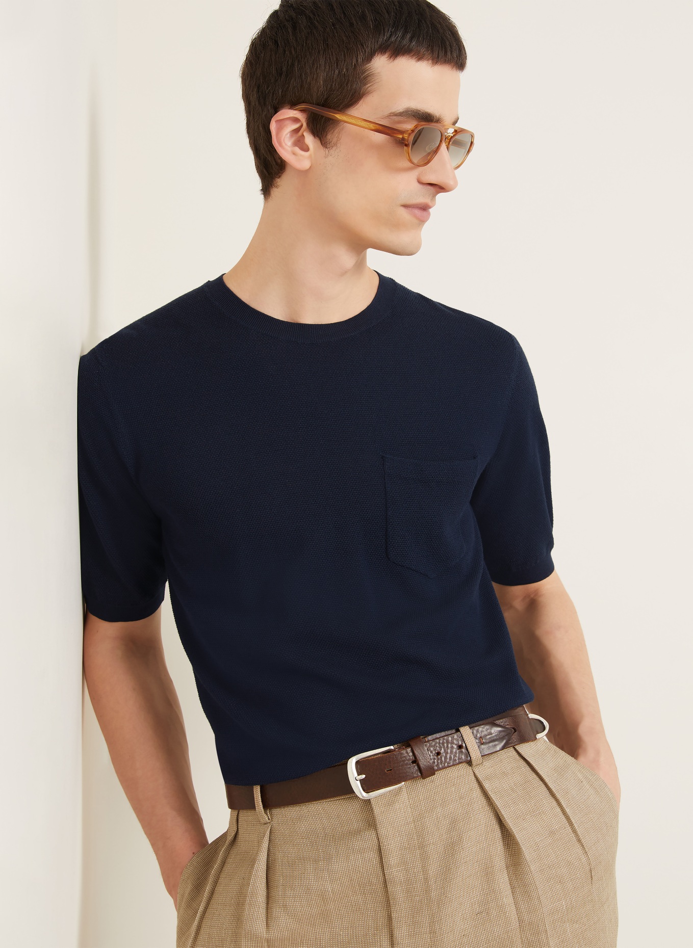 RALPH LAUREN PURPLE LABEL Strickshirt mit Seide: DUNKELBLAU