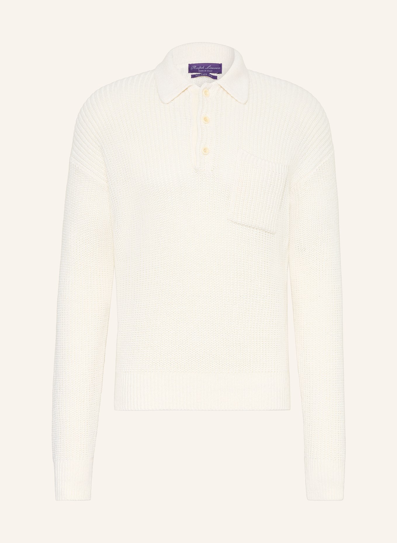 RALPH LAUREN PURPLE LABEL Dzianinowa koszulka polo z jedwabiu: KREMOWY