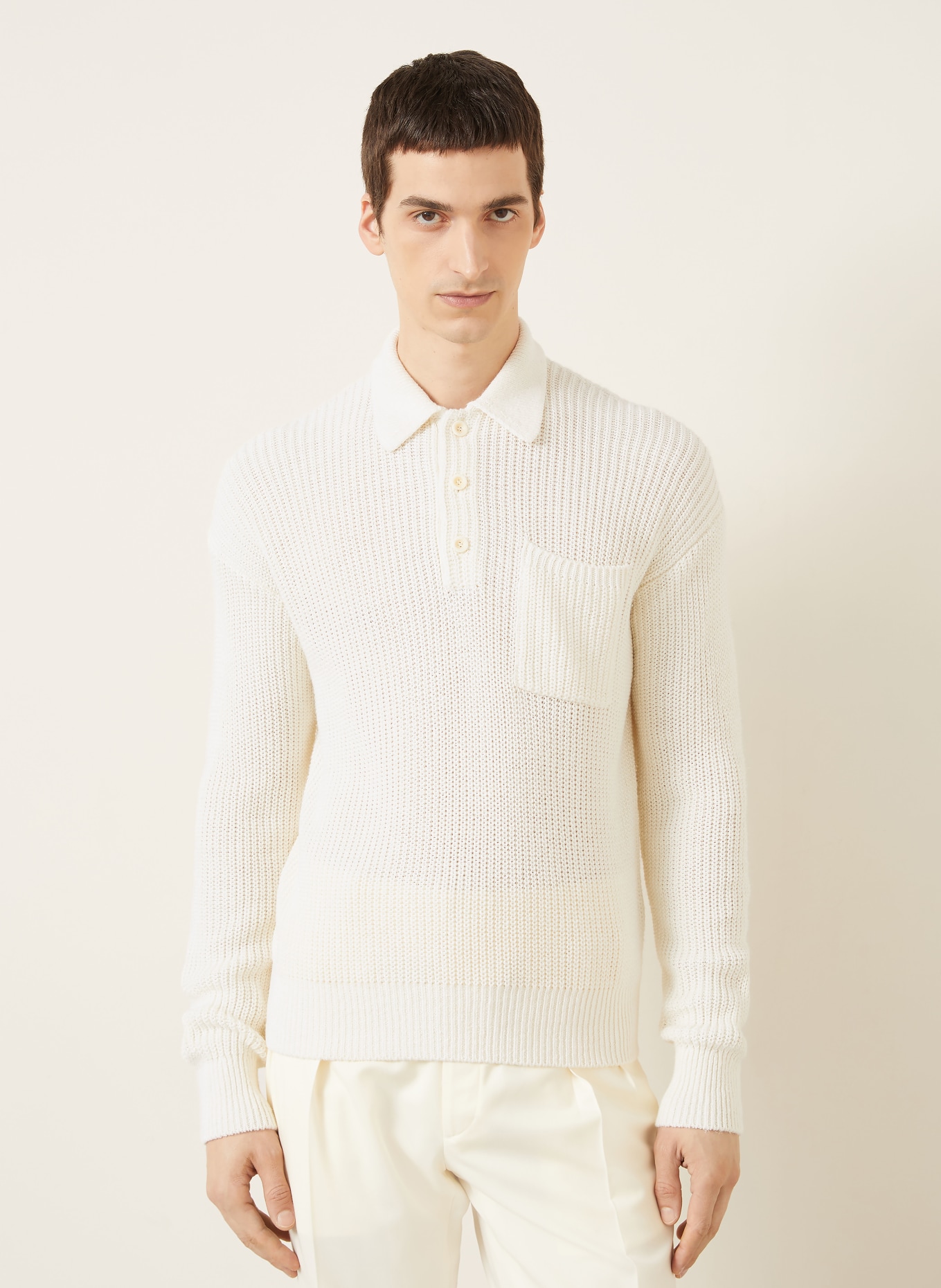 RALPH LAUREN PURPLE LABEL Dzianinowa koszulka polo z jedwabiu: KREMOWY