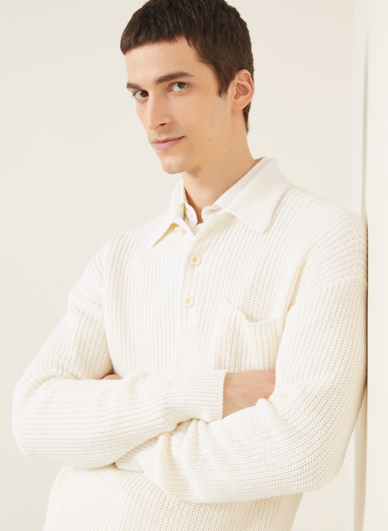 RALPH LAUREN PURPLE LABEL Dzianinowa koszulka polo z jedwabiu: KREMOWY