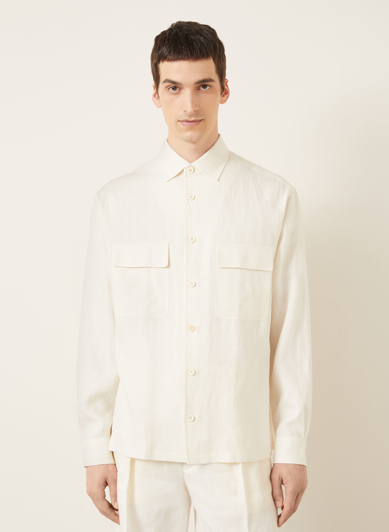 RALPH LAUREN PURPLE LABEL Relaxed fit linen shirt: CREAM