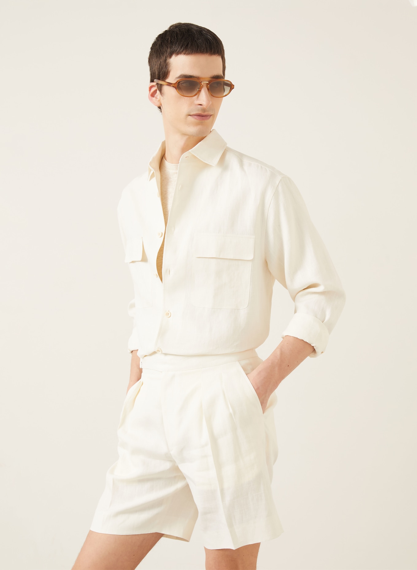 RALPH LAUREN PURPLE LABEL Relaxed fit linen shirt: CREAM