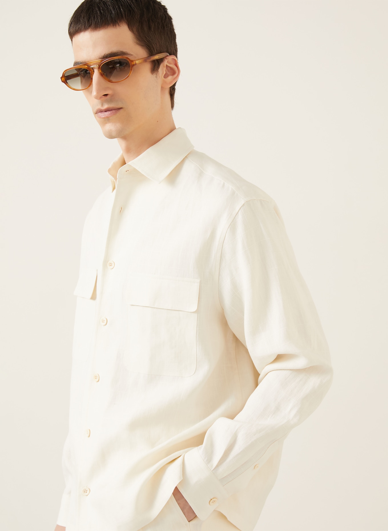 RALPH LAUREN PURPLE LABEL Relaxed fit linen shirt: CREAM