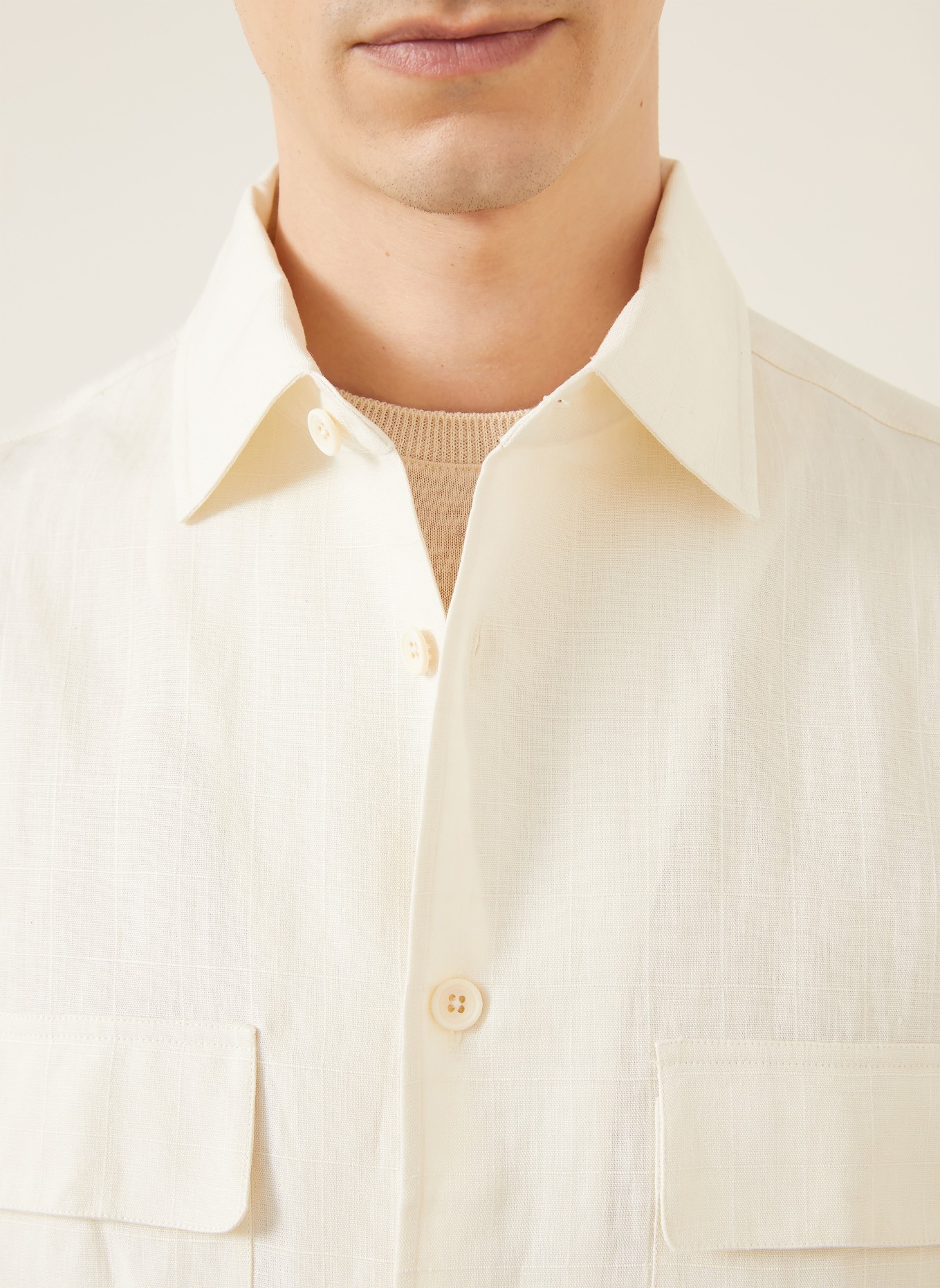 RALPH LAUREN PURPLE LABEL Relaxed fit linen shirt: CREAM
