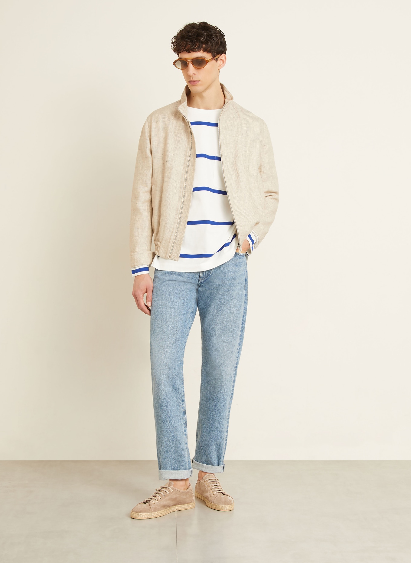 RALPH LAUREN PURPLE LABEL T-shirt à manches longues: BLANC / BLEU