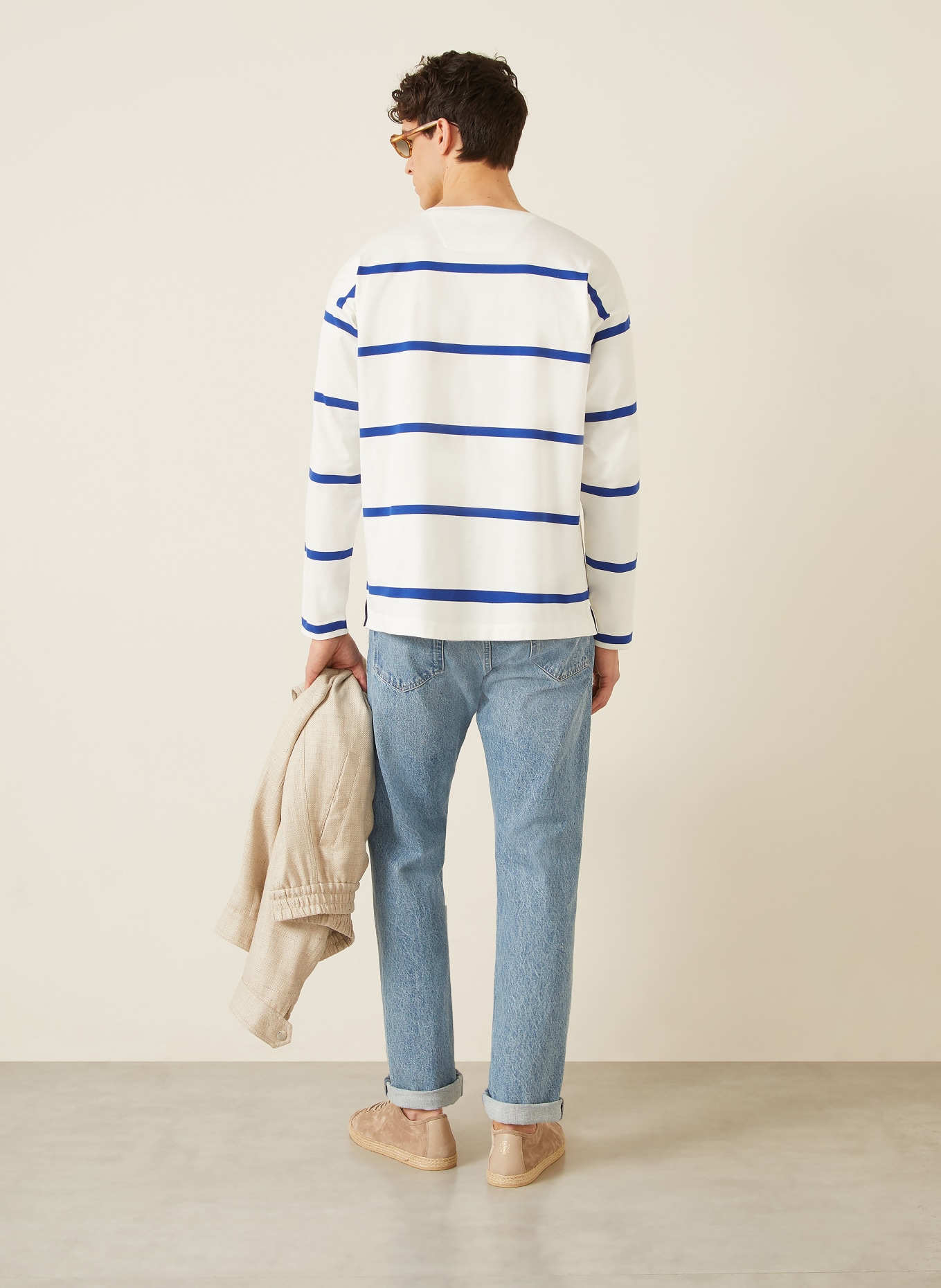 RALPH LAUREN PURPLE LABEL T-shirt à manches longues: BLANC / BLEU