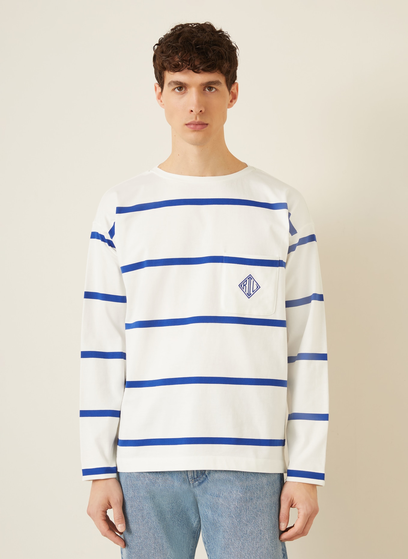 RALPH LAUREN PURPLE LABEL T-shirt à manches longues: BLANC / BLEU