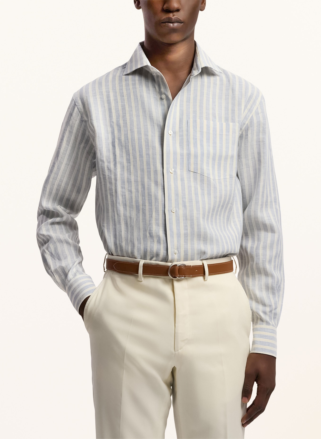 RALPH LAUREN PURPLE LABEL Leinenhemd Custom Fit: HELLBLAU / CREME