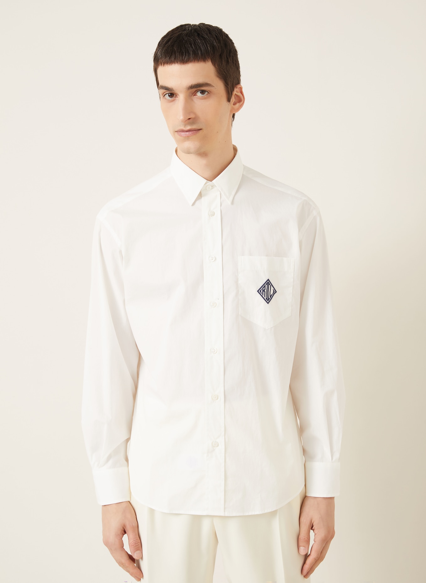 RALPH LAUREN PURPLE LABEL Hemd Relaxed Fit: ECRU / DUNKELBLAU