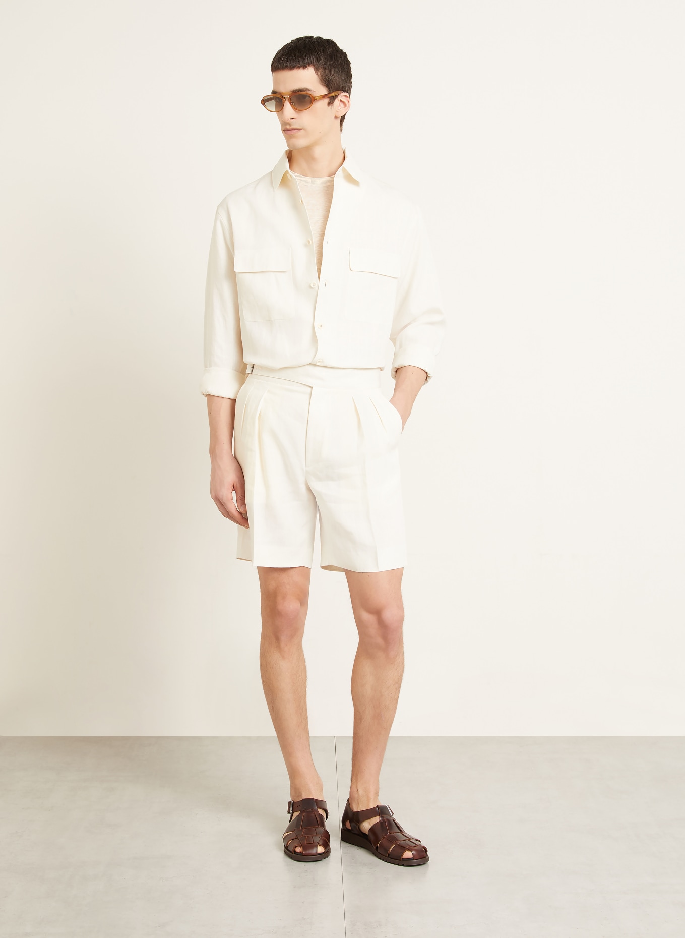 RALPH LAUREN PURPLE LABEL Leinenshorts: CREME